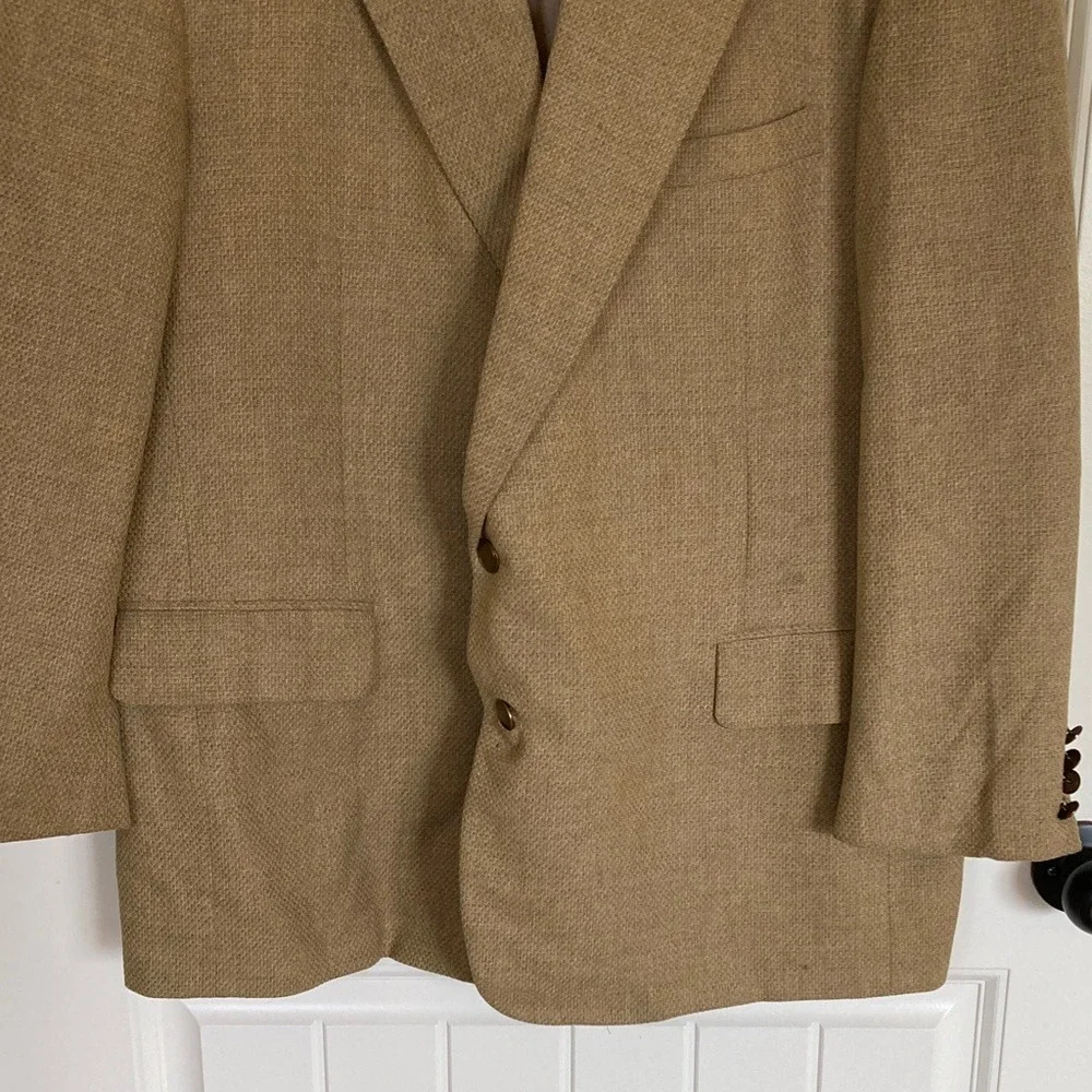 Tom James Bespoke Mens Filo A Mano 2 Button Blazer Size 50R‎ Tan Grey Bronze